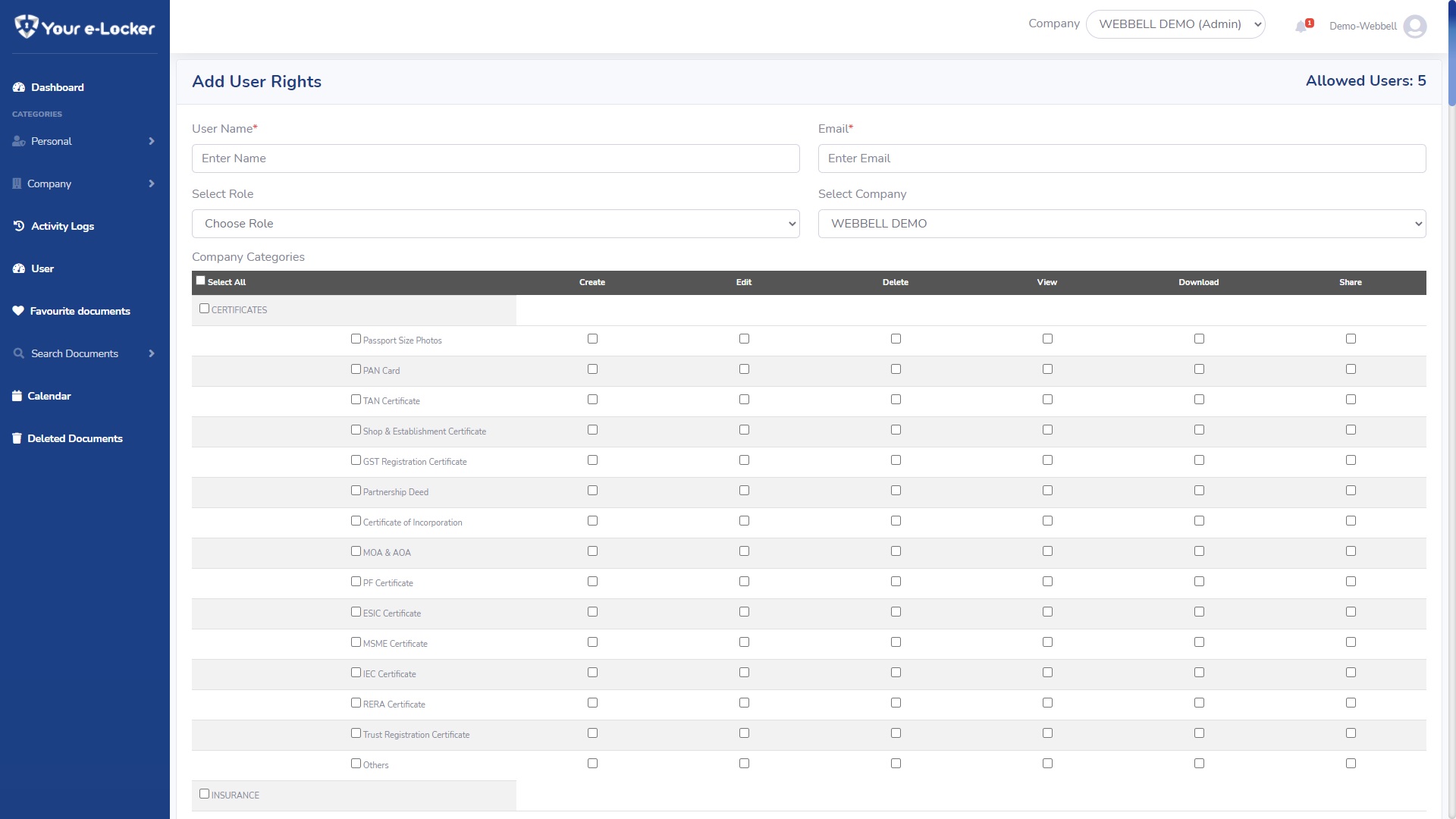 screenshot of Your e-Locker